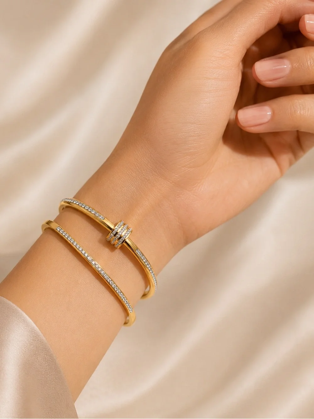 Gold Crystal Double Bangle Bracelet Set